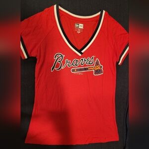 New Era Braves Red V-Neck T-Shirt